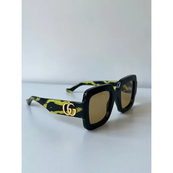 NEW Gucci GG1547S Black Yellow Zebra Square Sunglasses